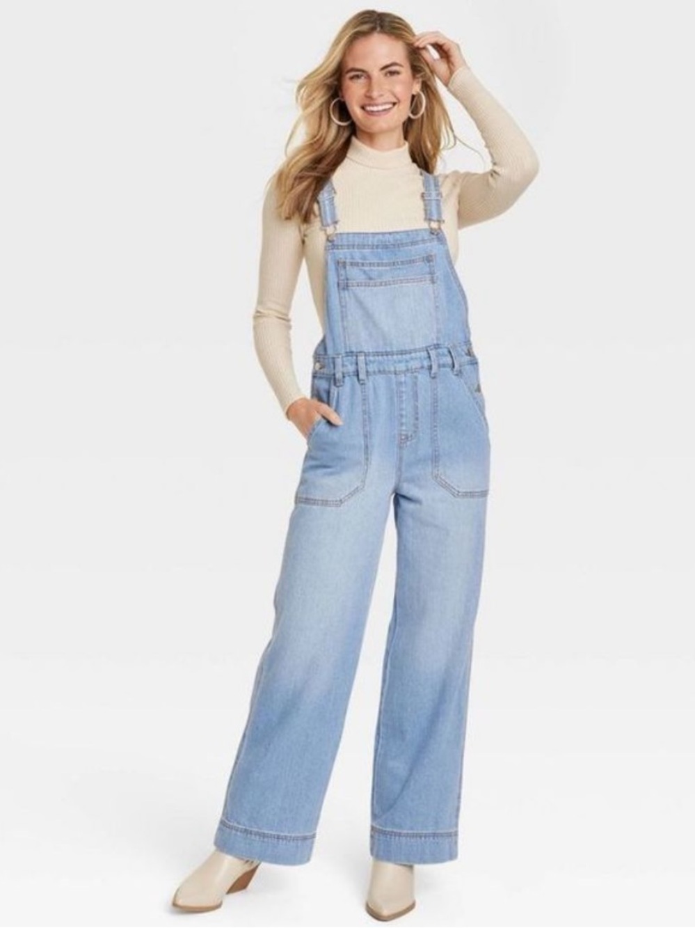 Universal Thread Wide Leg Light Blue Denim Overalls 100% Cotton Size 10